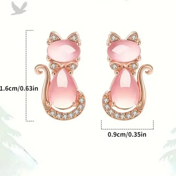 Cute Small Cat Design Stud Earrings - Picture 2 of 6